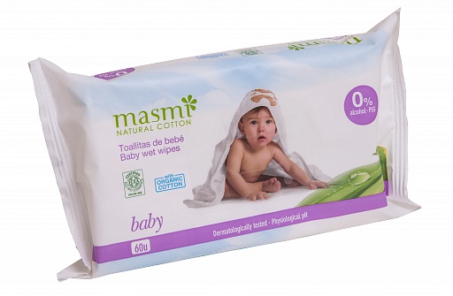MASMI NATURAL COTTON. Органические влажные гигиенические  салфетки для детей  60 шт