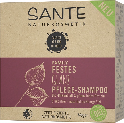 SANTE FAMILY Питательный шампунь (твердый) для блеска волос с био-берёзой и растительными протеинами