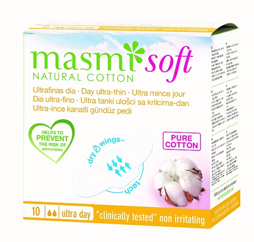 MASMI NATURAL COTTON. Ультратонкие  дневные гигиенические прокладки Soft из натурального хлопка  10шт
